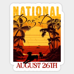 Retro Sunset National Dog Day Sticker